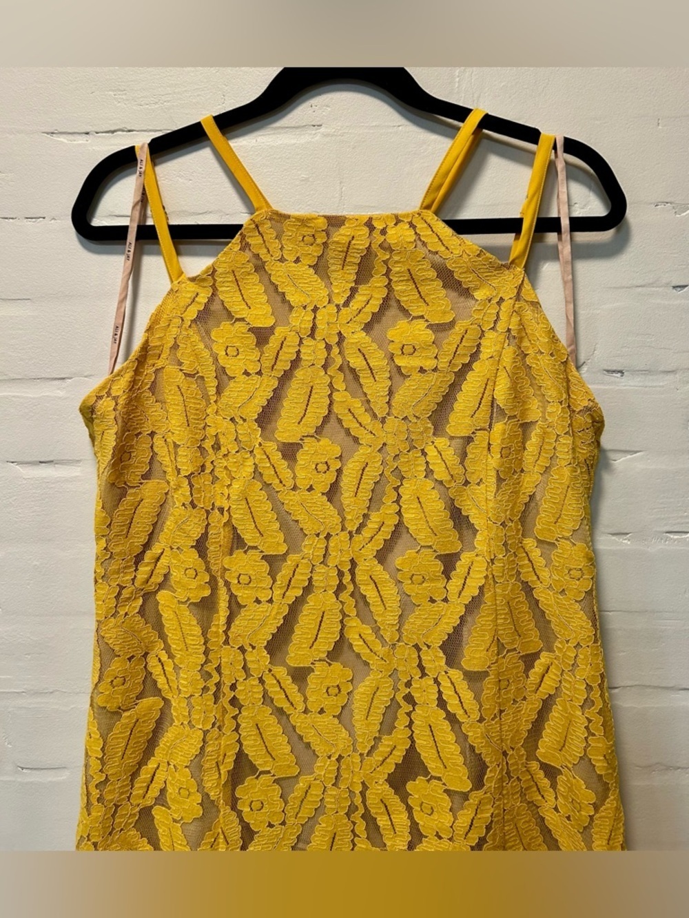 Yellow Lace Strappy Back Dress Sheer Overlay Coquette Romantic Wedding Guest XL - Picture 4 of 9